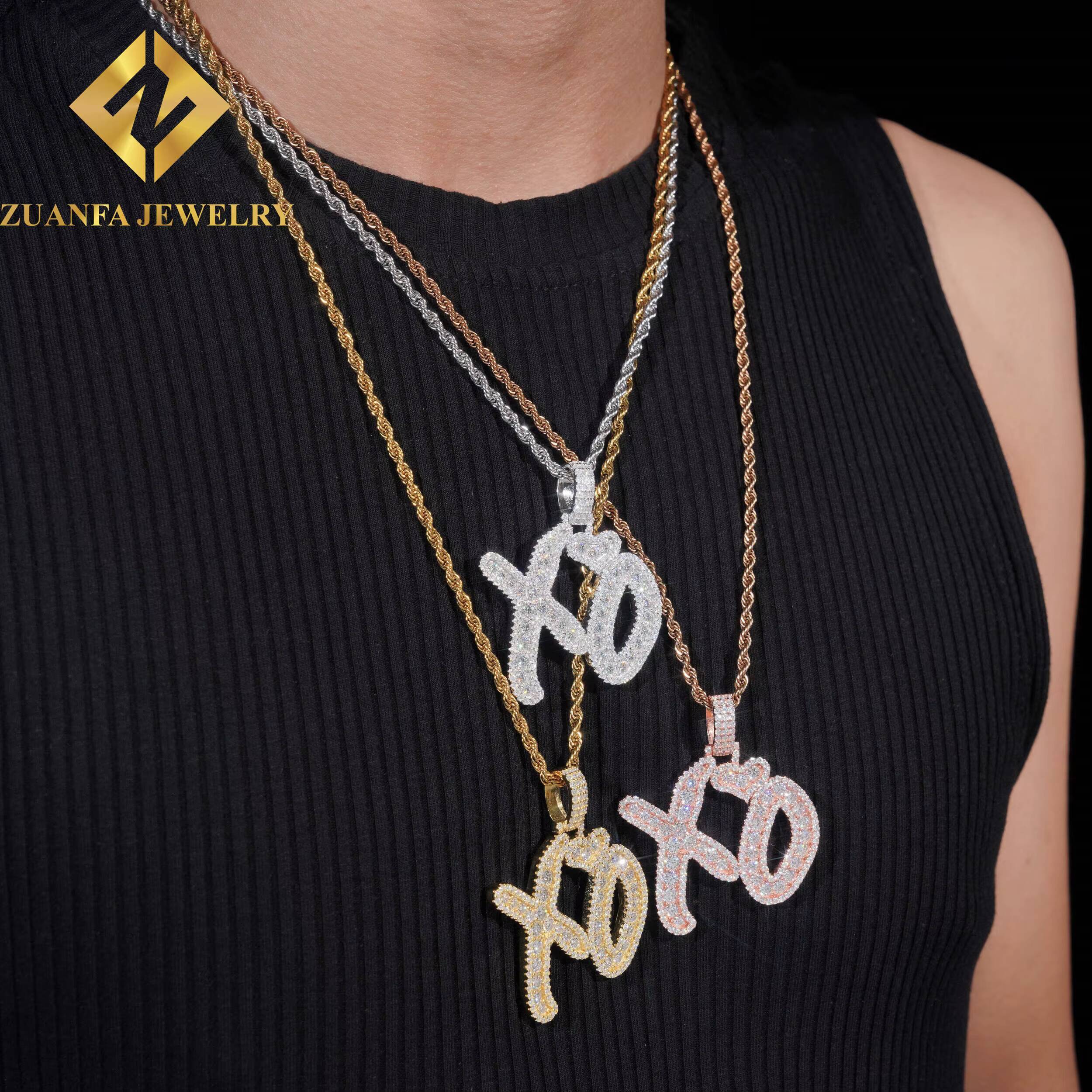 Custom Iced Out Hip Hop Moissanite Jewelry Pendant Lerter XO VVS Moissanite 925 Sterling Silver Hip Hop Pendant