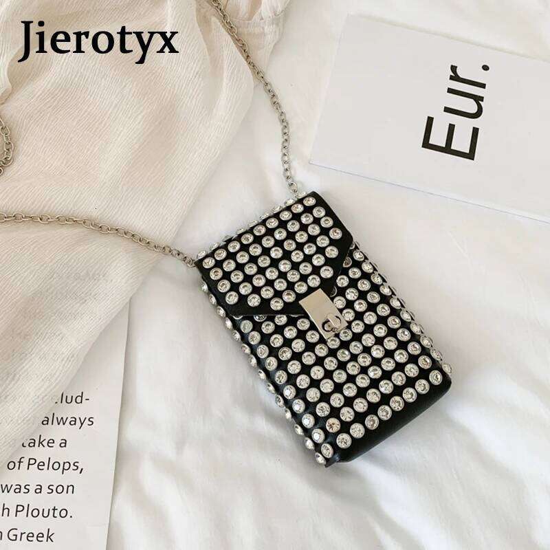 JIEROTYX Full Rhinestone Women Phone Bags Detachable PU Leather Waist Belt Shoe chain Crossbody Shoulder Bag Pack
