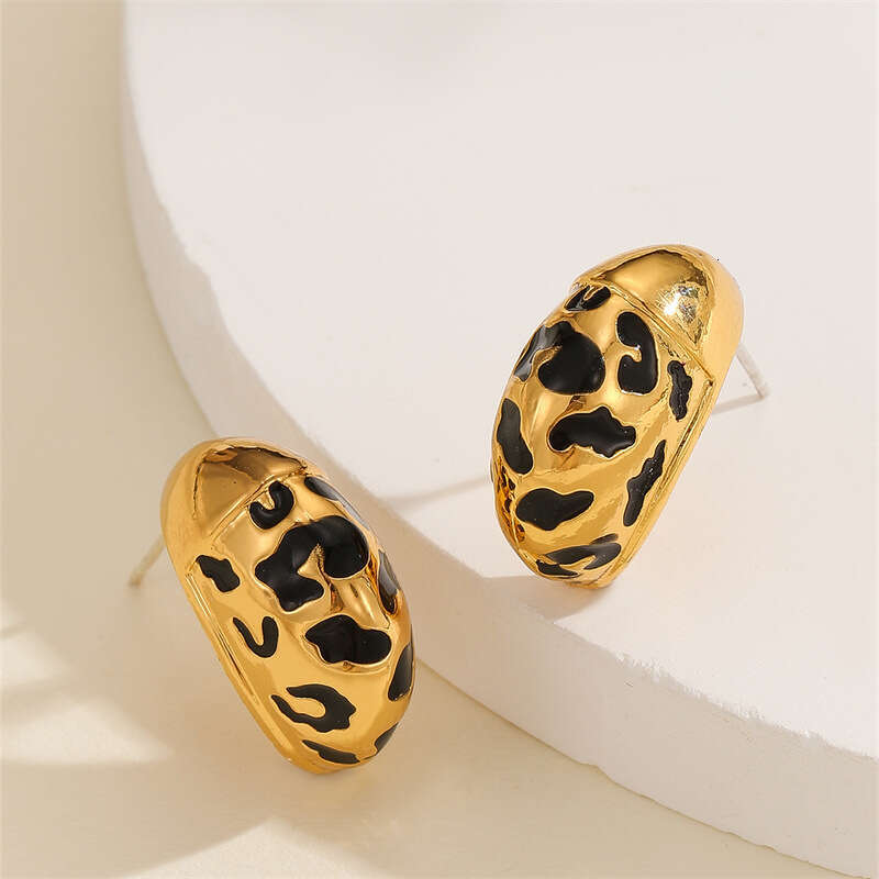ER03469 Fashion Leopard Print C-Hoop Earrings - Gold Geometric Dangle Earrings for Women | Trendy Ins Style