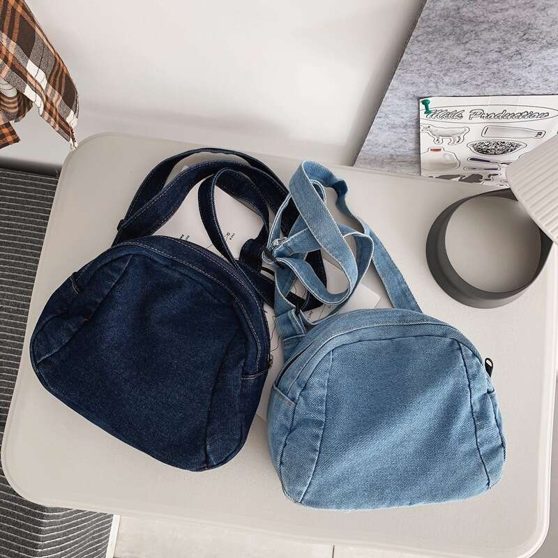 New INS Style Denim for Men and Women, Youth Bags Designer Women Single Shoulder Round Bag, Trendy Street Canvas Small Crossbody Bag