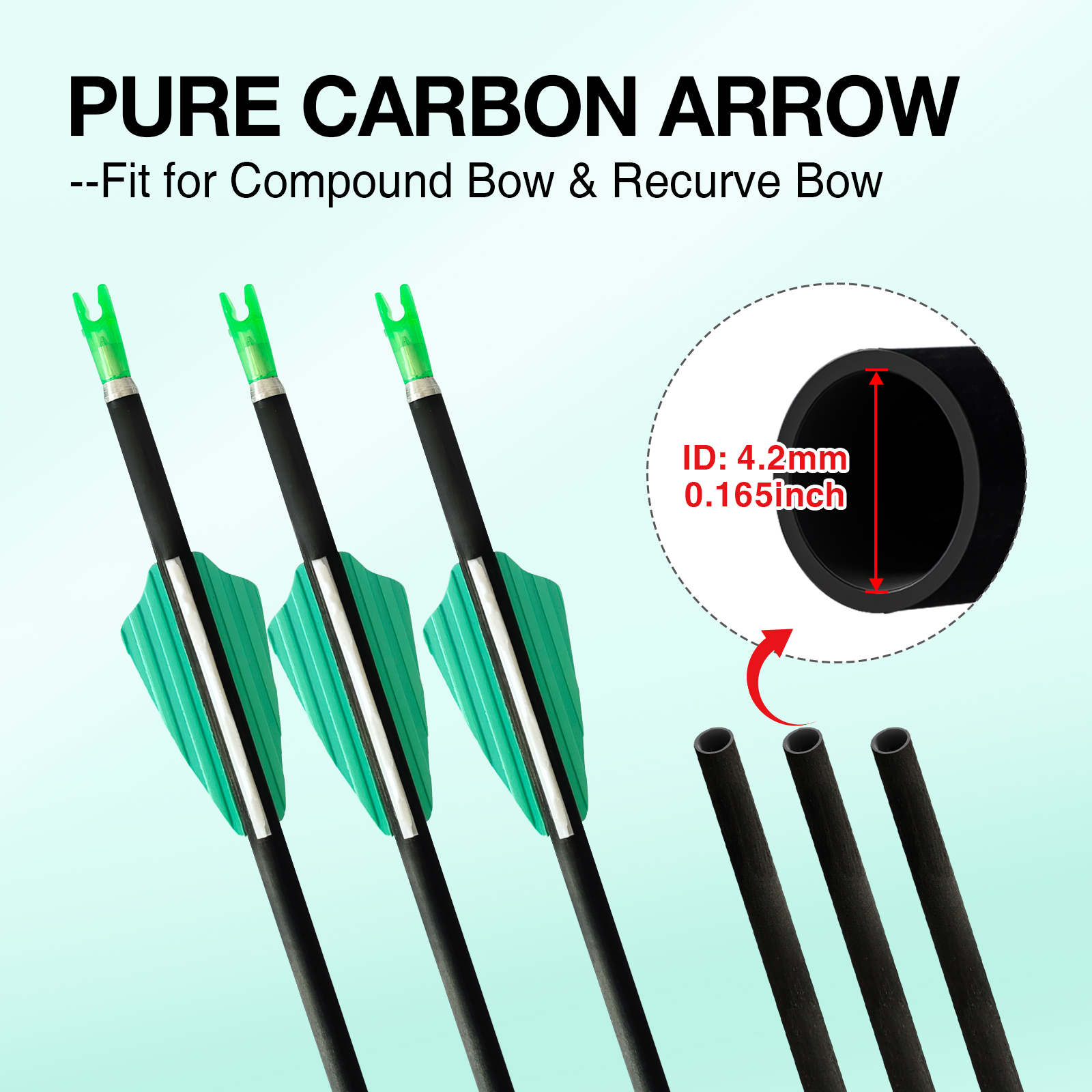 6Pcs Carbon Fiber Arrows without Arrowheads 31inch Hunting Arrows for Archery 4.2mm Targeting Arrows for Recurve Bow & Compound Bow Spine 350-1500