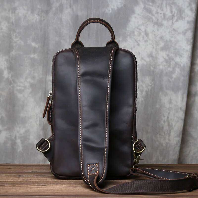 Personalized Retro Crazy Horse Leather Chest for Men's Head Layer Cowhide Fashion Multi functional Casual One Shoulder Bag