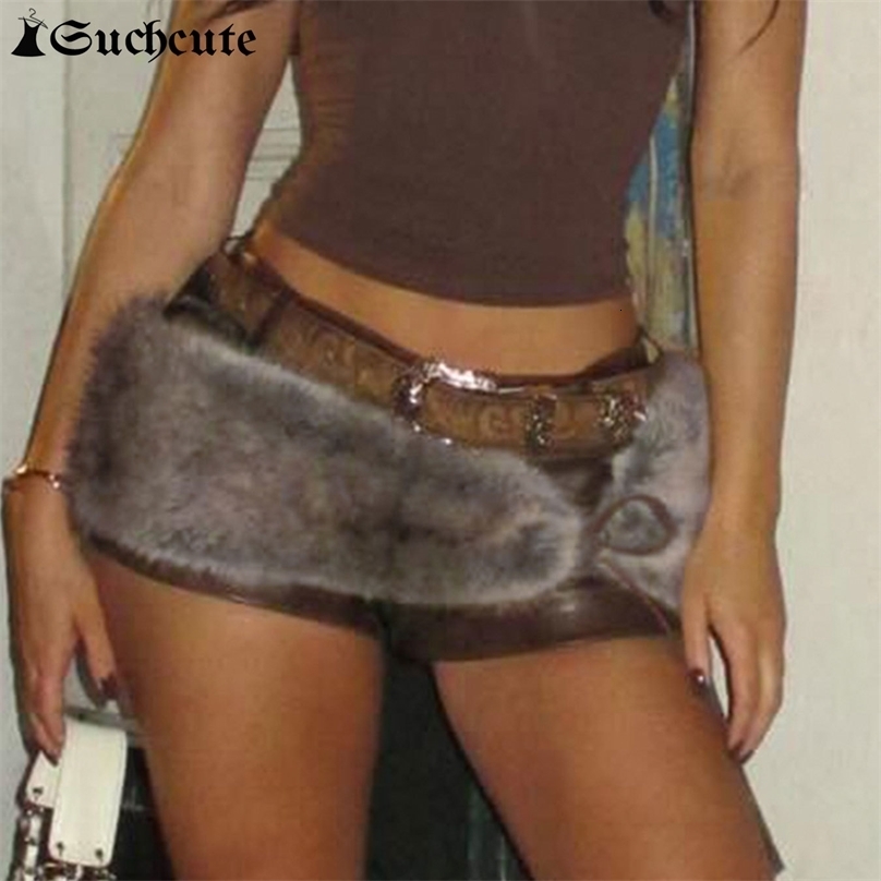 SUCHCUTE Vintage Winter Furry Belt Womens Outdoor Decorative Ladies Matching Waistband Belt 2K Fashion Streetwear Accessories 250814