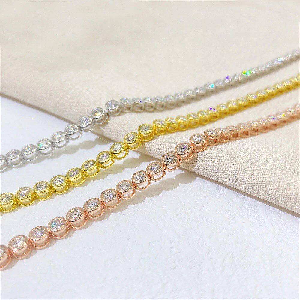 BXINY 2/3mm Moissanite Tennis Bracelet S925 Silver 18K Gold Plate Round Bubble Diamond Hand Chain for Women Men Jewelry with GRA