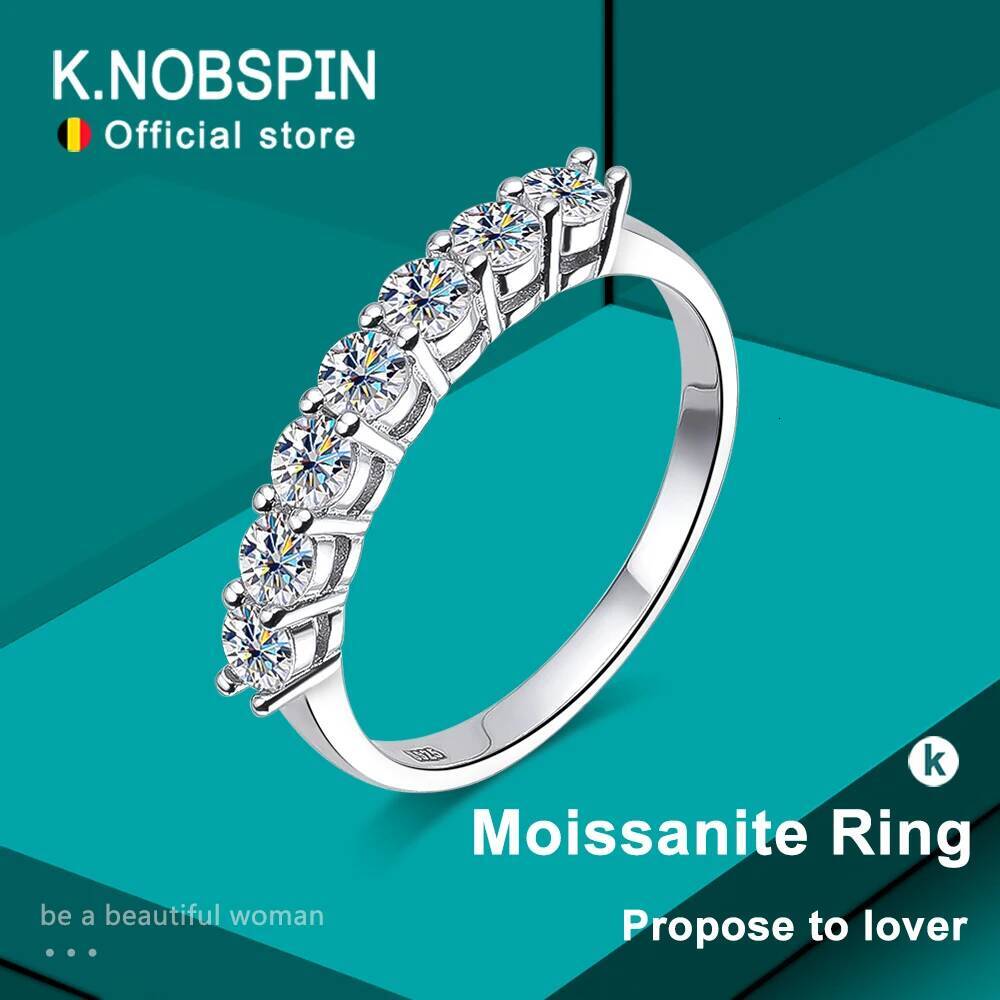 KNOBSPIN 3mm D Color Moissanite Ring s925 Sterling Sliver Plated 18k White Gold Eternity Band Wedding Engagement Rings For Women