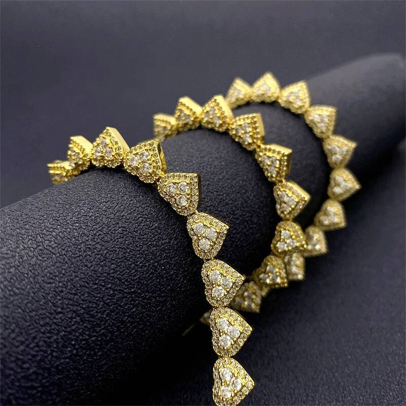 Unisex Moissanite Heart Tennis Chain For Women Original 925 Sterling Silver Gold Man Moissanite Bracelet Cuban Chain Hip hop