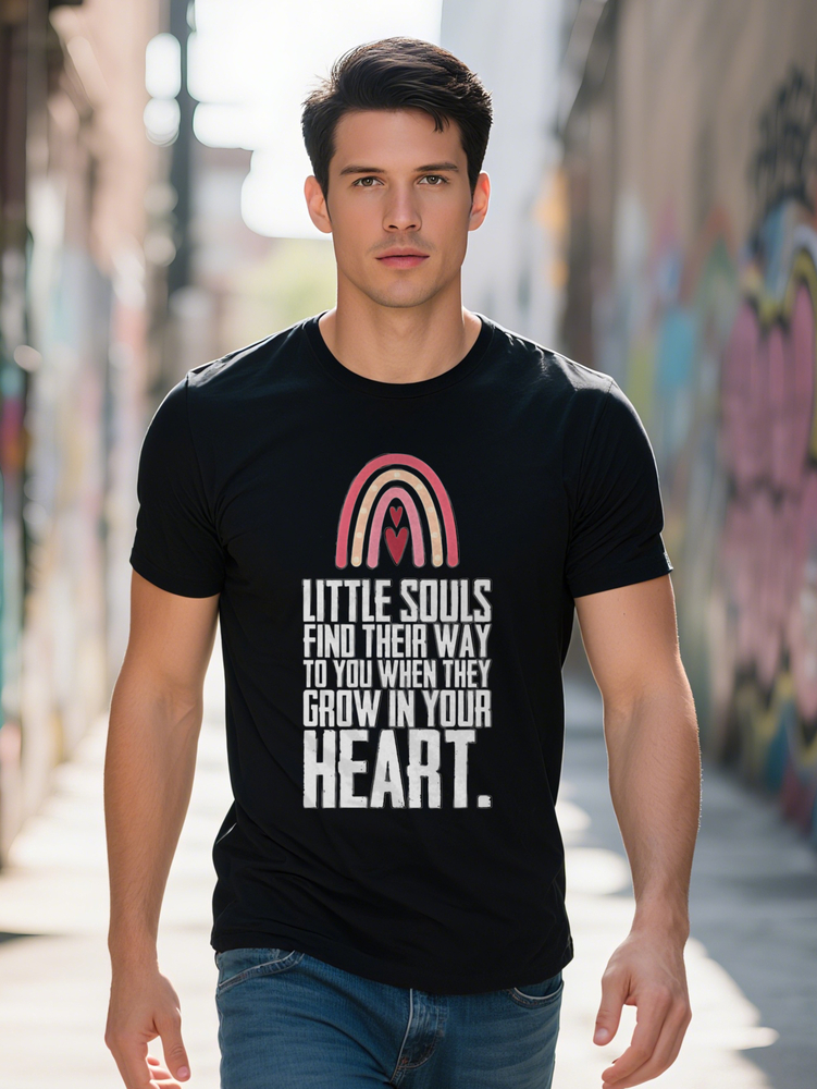 S Casual Versatile Round Neck T-Shirt with Rainbow Heart Print Design a Great Gift for Men