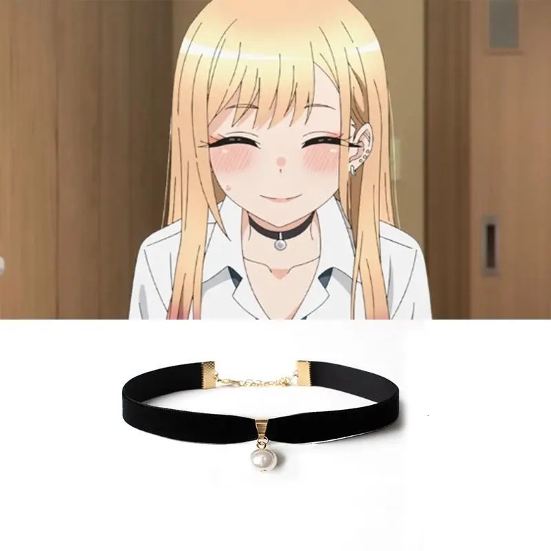 Anime My Dress Up Darling Kitagawa Marin Necklace Women Girls Cosplay Black Collar Pearl Pendant Choker Party Jewelry 250811