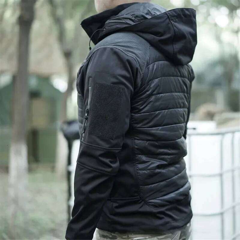 2.0 Tactical Softshell Outdoor Waterproof Hiking Jacket Climbing Clothes Men Autumn Winter Slim Hooded Cotton Padded Coat