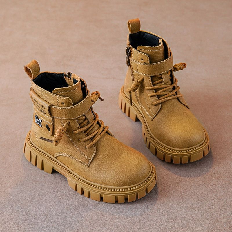 Large Size Big Boys Riding Hiking Boots Autumn Winter Kidsnest Kids Ankle Strap Motorcycle Style Leather Boots For Boy Size US9C-US8Y