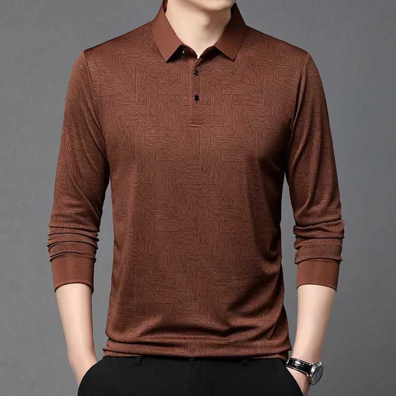New Mens Business Casual Long Sleeve Shirt Solid Color Polo Shirt Fashionable Breathable Comfortable Versatile Top XJ250804