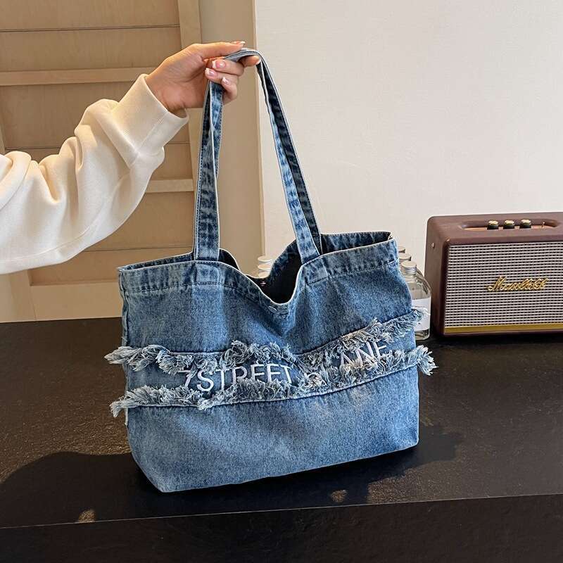 Fashion Frayed Bags Designer Women Letter Denim for Women 2025 New Large Capacity Shoulder Bag Trendy Versatile Handbag