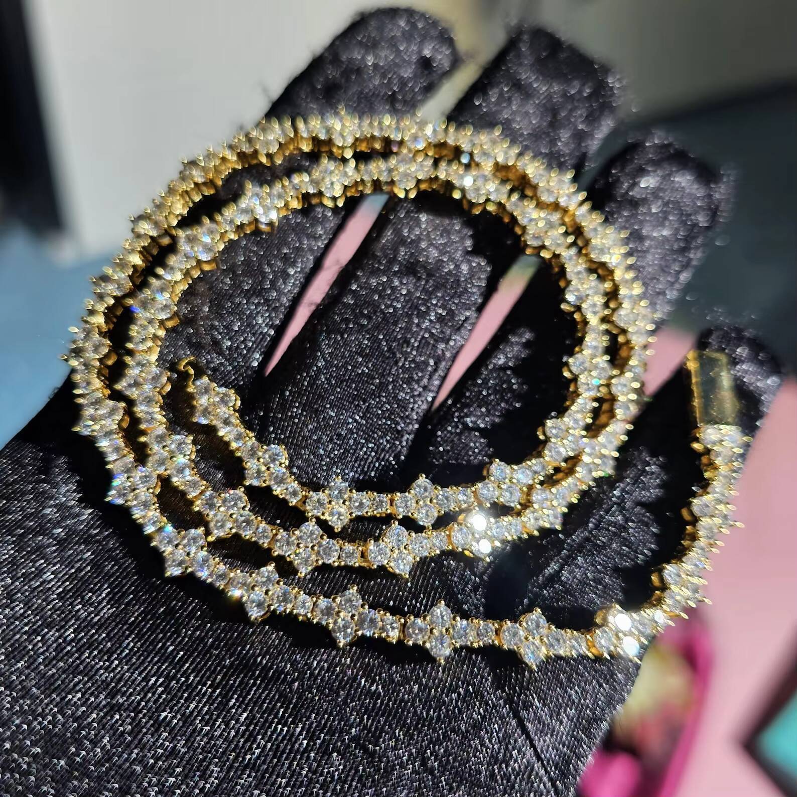 New Fashion Silver Gold Iced Out Cross Tennis Chain Custom Length Necklace Chain Choker Hip Hop Tennis Chain Custom Jewelry Gift