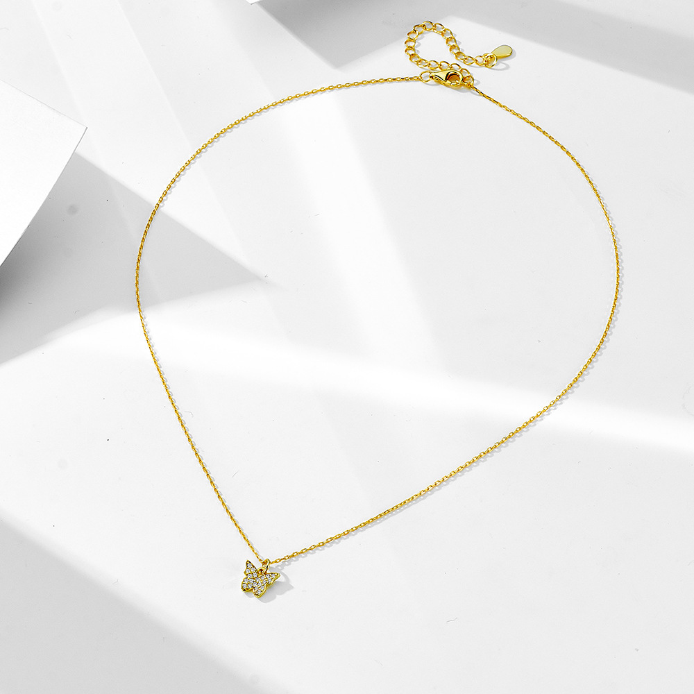 Pure Sier Full Dia Small Butterfly Necklace for Women, Simple Fashion Light Ins Style High-end Zircon Collarbone Chain