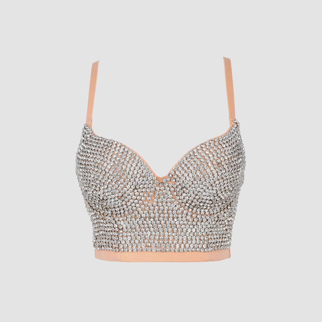 Luqiuguo Vest Camisole for Women Beaded Bra Camisole Vest for Outerwear Transparent Diamond Beauty Back Bra Integrated DB900 250226