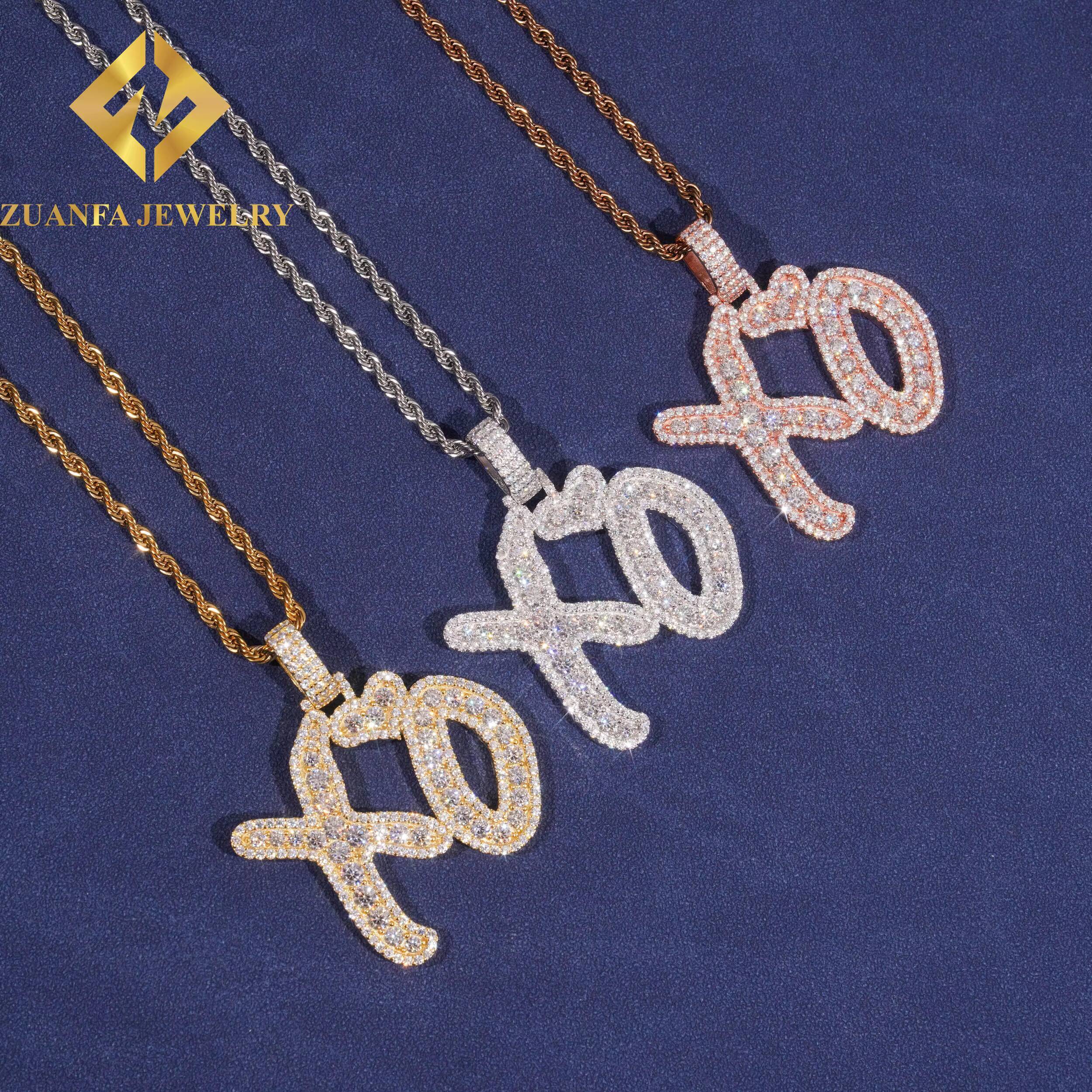 Custom Iced Out Hip Hop Moissanite Jewelry Pendant Lerter XO VVS Moissanite 925 Sterling Silver Hip Hop Pendant