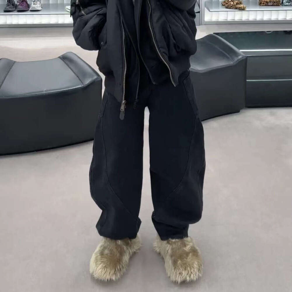 Washed Loose Scimitar Denim Pants Casual Deconstructed Niche Trend B5