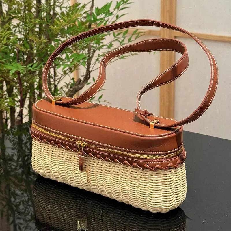 New Fashion Handwoven Straw Canteen Summer Tote Bags for Women PU Leather Shoulder Small Square Box Bag Wallets high-quality