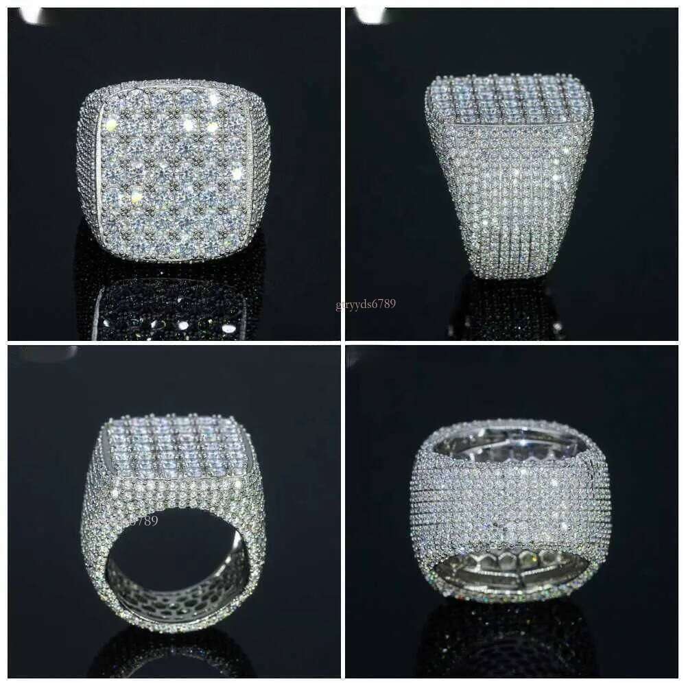 Fine jewelry iced out hip hop cuban gold plated sterling sier vvs moissanite dia ring for men