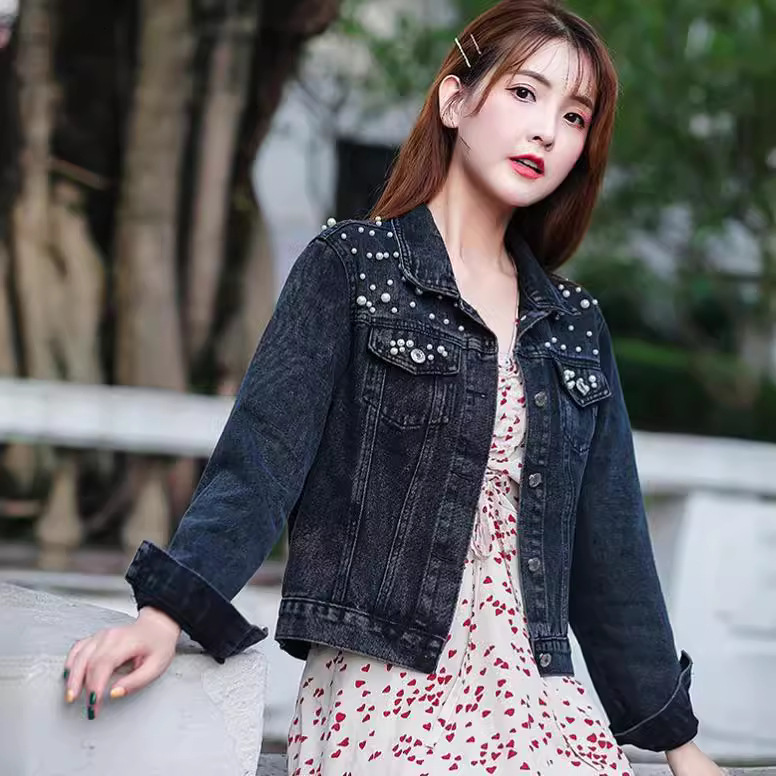 PERSONALIZED Statement Denim Bridal Jacket Pearl Detailing MRS Jacket Placement On Collar Bride Gift 250728