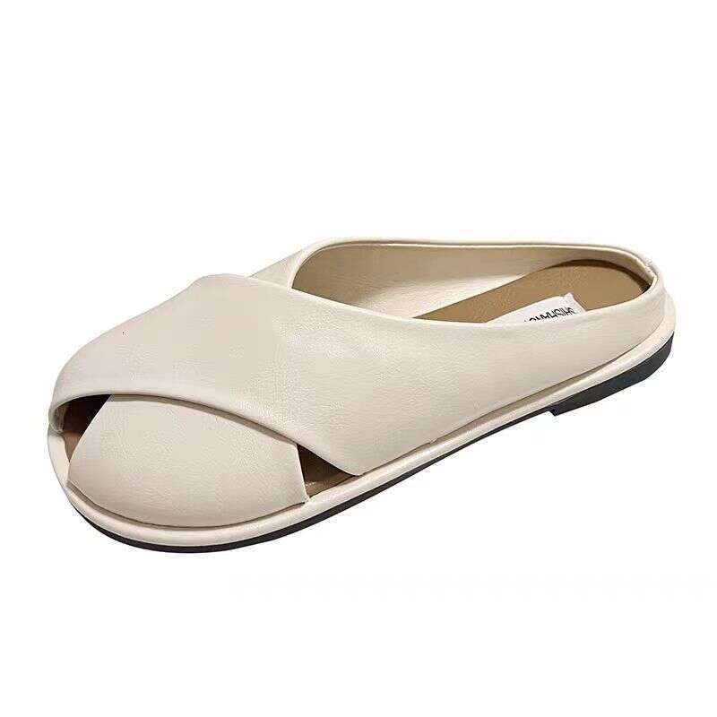 2024 Summer New Peep Internet Celebrity Closed Toe Half Slippers Outdoor Comfortable Lazy Soft Sole Sandals for Women