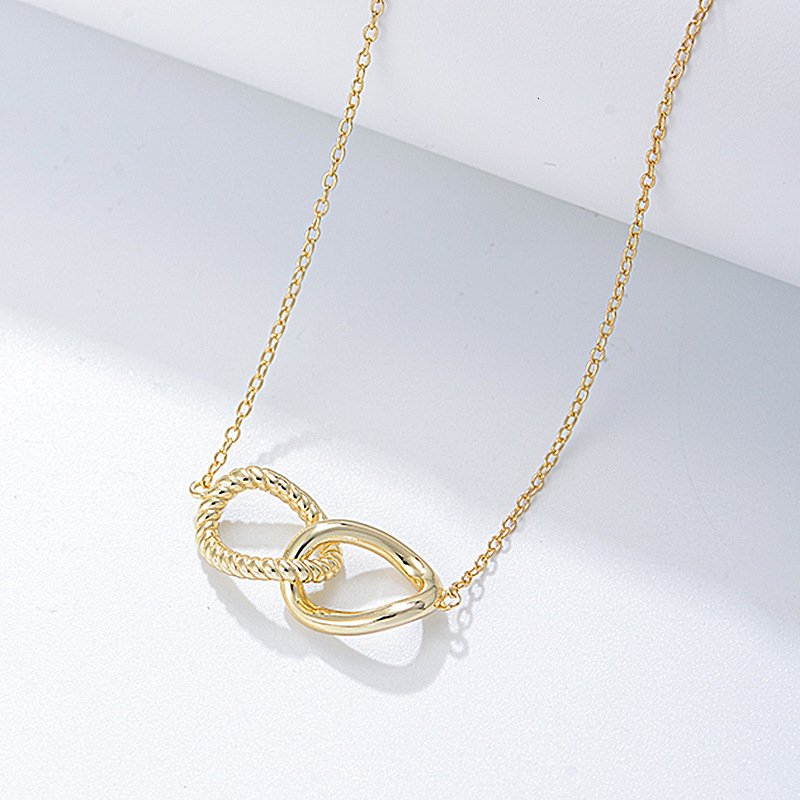 S Pure Sier Geometric Twist Ring Double Buckle Necklace Women's Jewelry Elegant Personality Collarbone Chain Choker