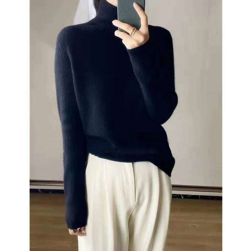 Simple And Versatile Pile Turtleneck Cashmere Women Fall Winter Loose Knit Thickened With Base Sweater 20250809