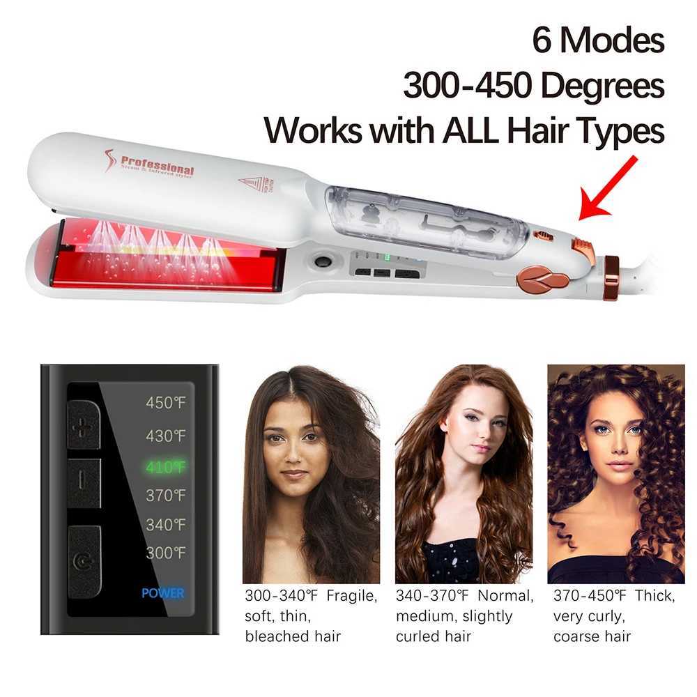 Professional Hair Straightener Steam Infrared Ceramic Hair Flat Iron 450F Smooth Frizz Hair Styling Tool Dual Voltage W250814