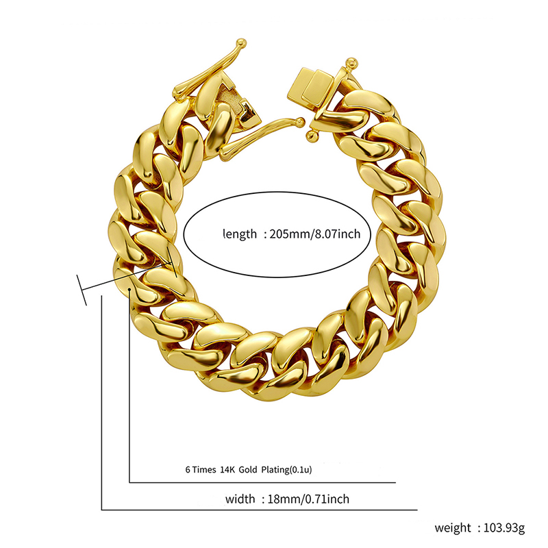 14//18/22mm Hip Hop Miami Cuban Chain Necklace Real Gold Plated High Quality Copper Jewelry