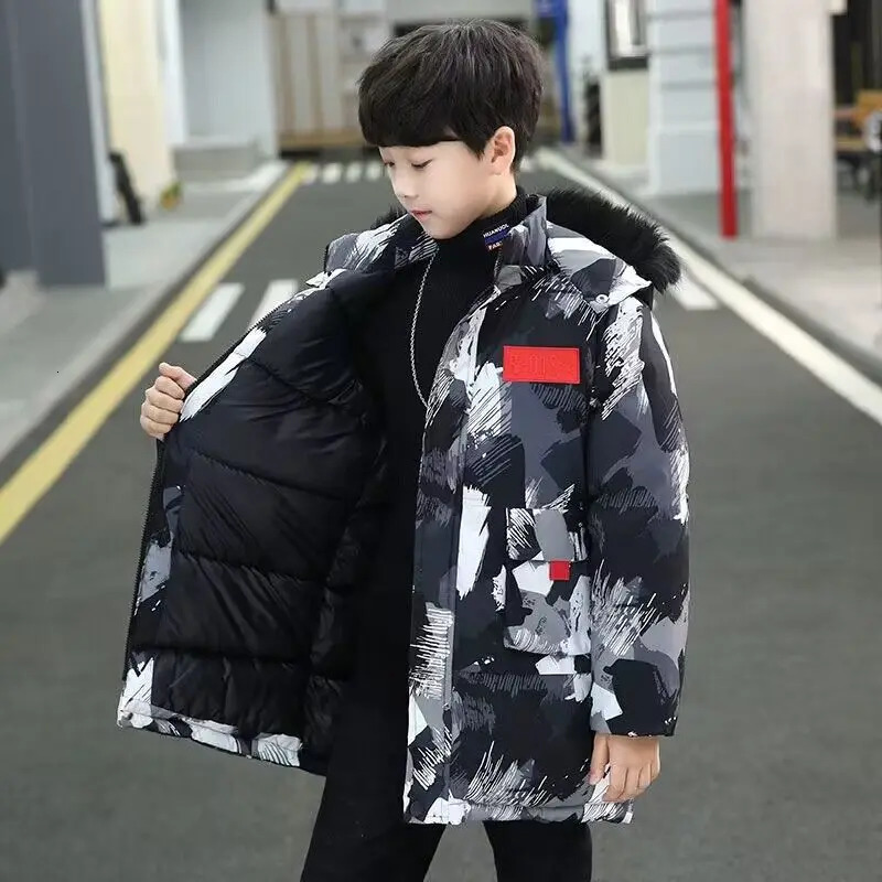 -30 Degrees Boys Down Jackets Winter Warm Outerwear Teens Thicken Windproof Coats Kids Clothing Fashion Long Parkas Boys Jackets 250813