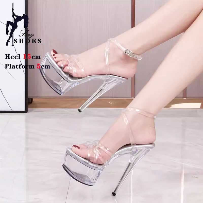 Girls Shoe for Party Club Stripper Heels Women Shoes 2024 Platforms High Heels Sandals Clear Sexy Pole Dance 15cm High Plus Size W250814