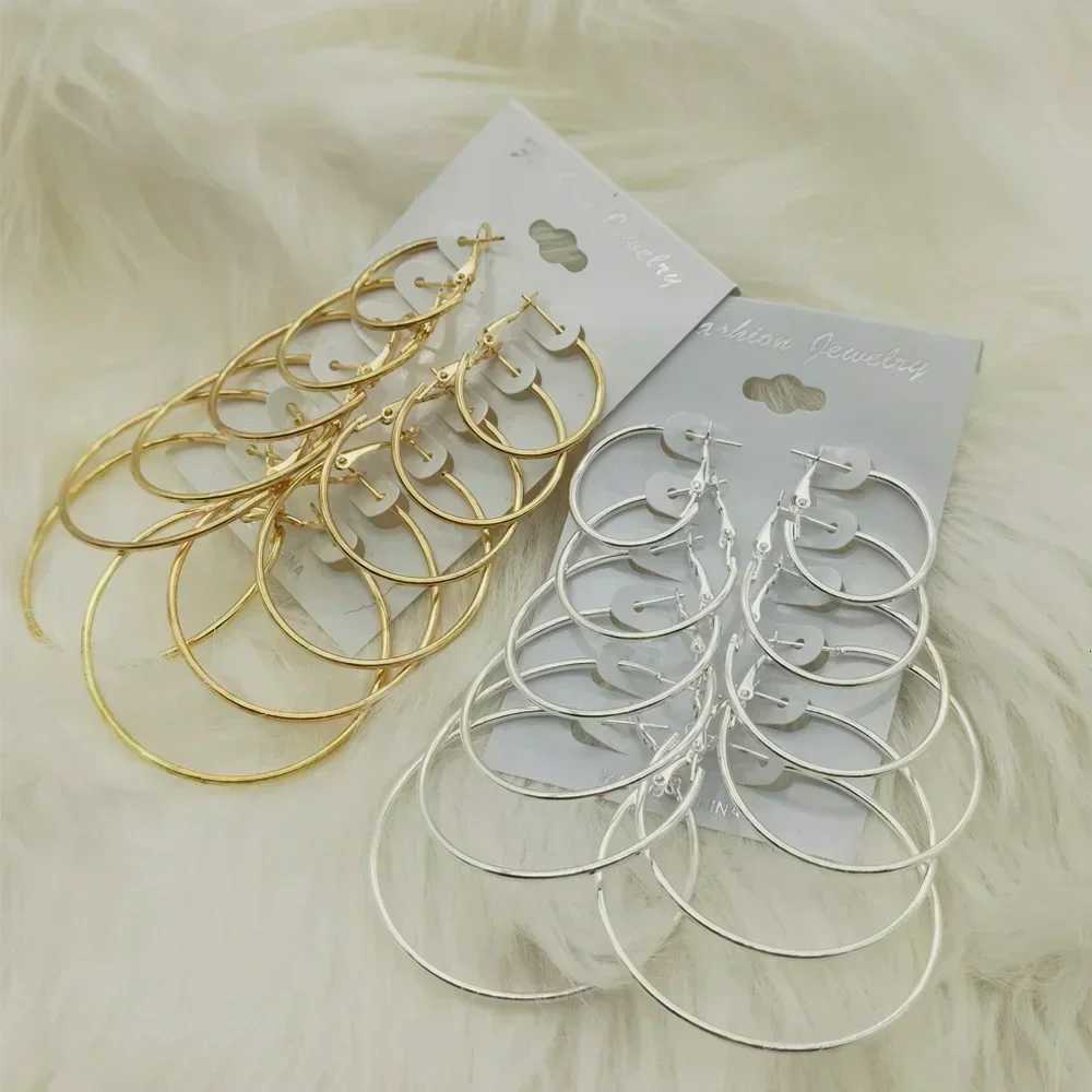 6Pairs Hoop Earrings Set Big Circle Earrings Jewelry for Women Girls Ear Clips Punk Style Earrings Fashion Jewelry Accessories XJ250814