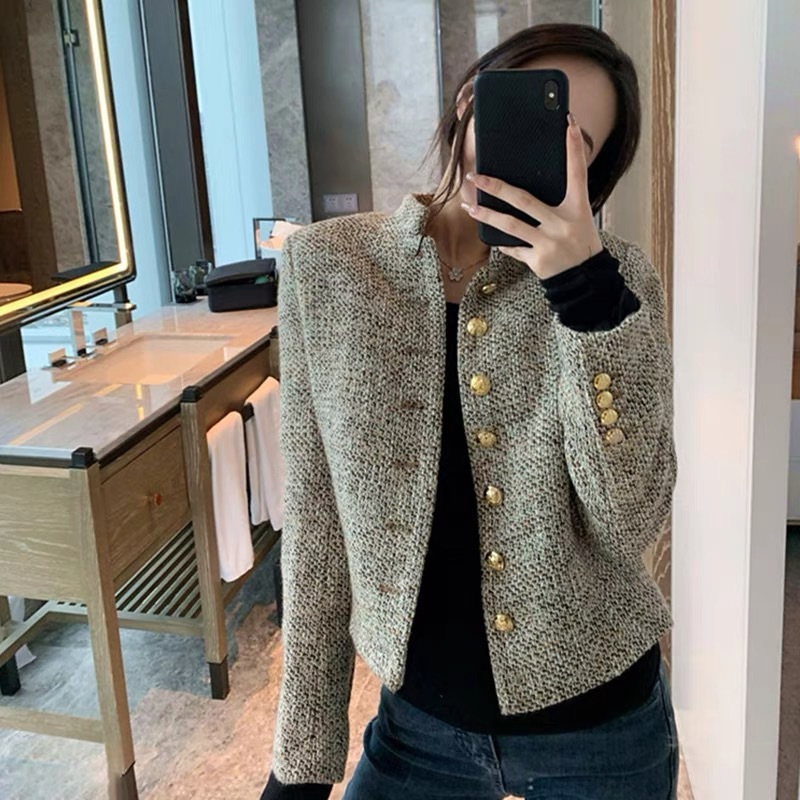 Vintage Cropped Tweed Jacket Women Elegant Short Blazer Autumn Korean Single-Breasted All Match Casual Chic Outerwear Tops 241010