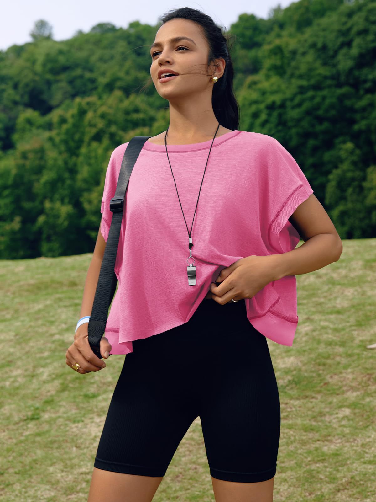 Women's T Shirts Short Sleeve Workout Shirts Open Back Tops Casual Yoga Y2k Athletic Gym Slouchy Crop Running Tees