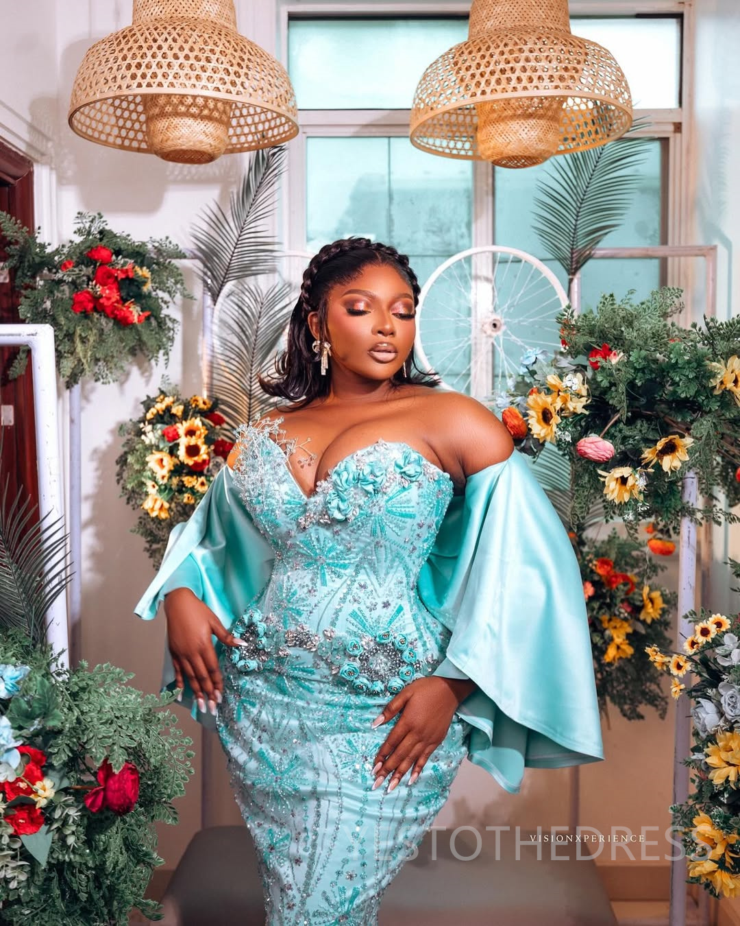 2025 Plus Size Iceblue Mermaid Prom Dresses Aso Ebi Beaded Lace Illusion Sweetheart Sexy Beaded Lace Crystals Flora Birthday Dress Second Reception Go