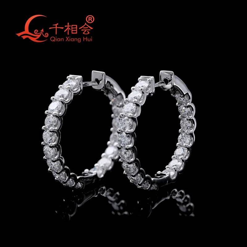 S925 Silver Hoop Earrings with 3mm Stone Band Colorless Moissanite Wedding Earrings Jewelry Gift for Women