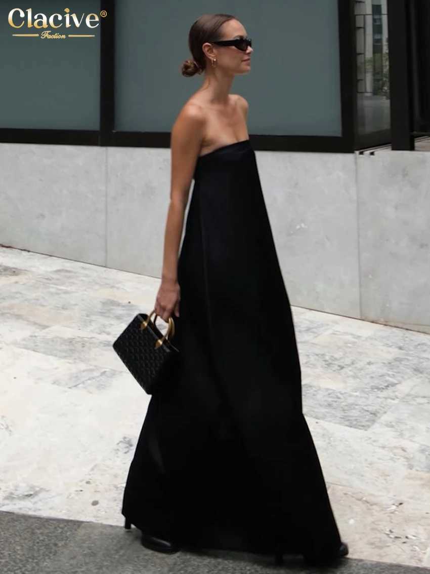 2025 Fashion Strapless Sleeveless Maxi Dresses Sexy Classic Solid Dress Fe Clothing Clacive Summer Loose Black Womens Dress XJ250814