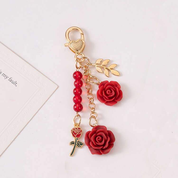 Ins Rose Flower Resin Camellia Alloy Door Buckle Keychain Accessories USB Flash Drive Pendant Car Hanging Decoration