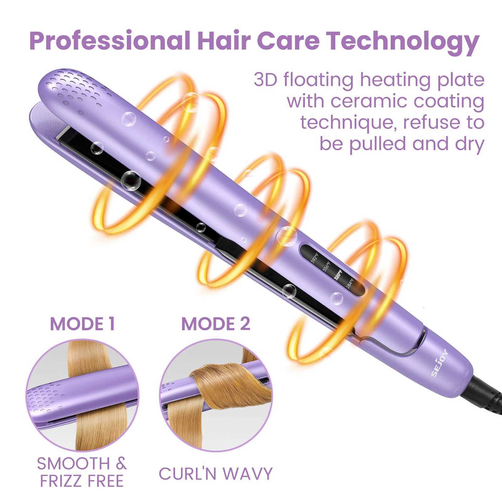 2-in-1 Hair Curler and Straightener Fast Heating Ceramic Curling Straightening Adjustable Thermostatically Operated W250814