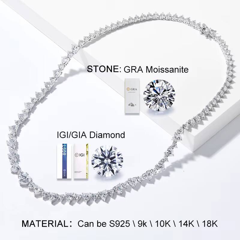 14k White Gold Iced Out 2mm * 5mm Lab Grown Diamond Tennis Necklace Chain