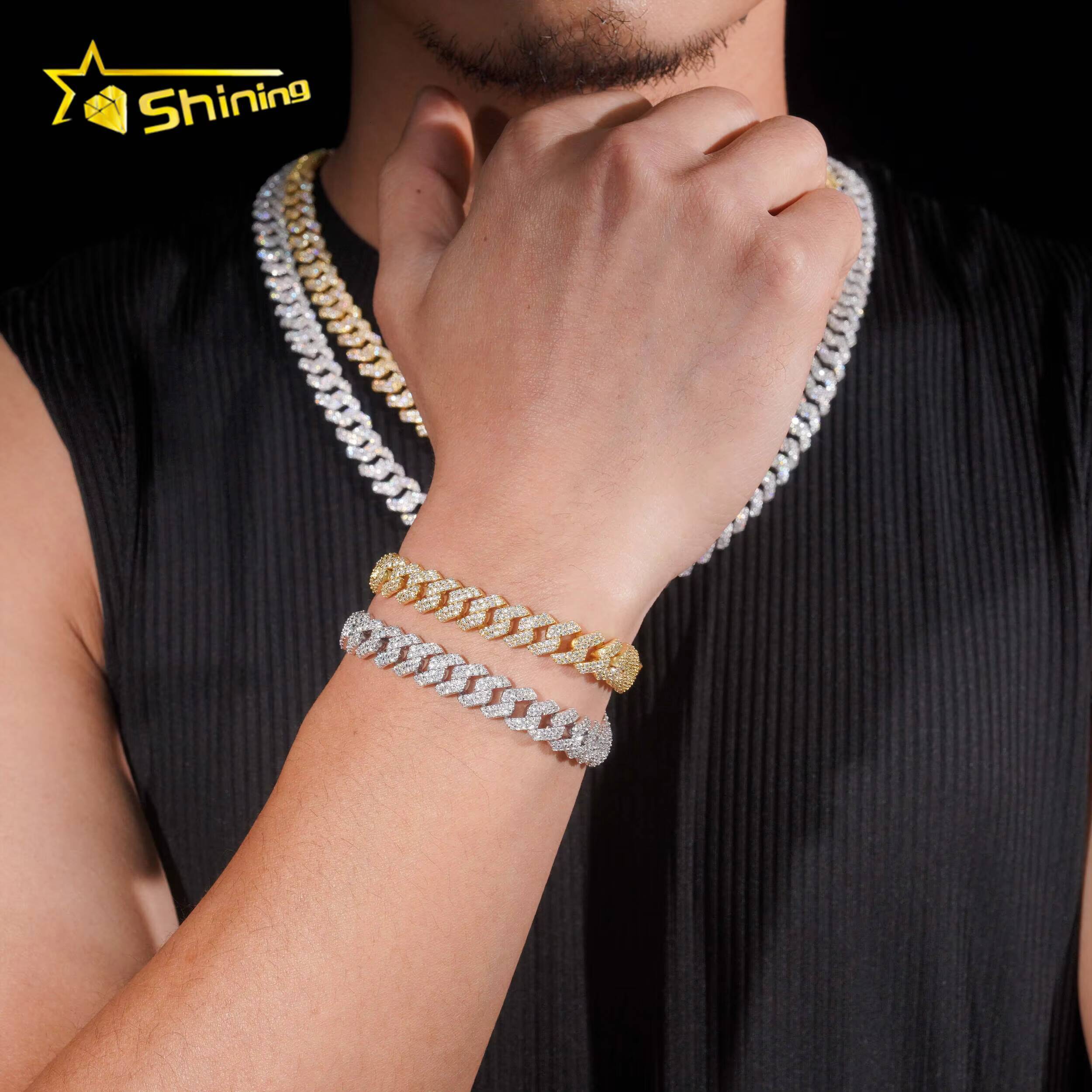 RTS Promotion Hot Selling Hip Hop Jewelry 10mm Solid 925 Sterling Silver Men Necklace Iced Out VVS Moissanite Cuban Link Chain
