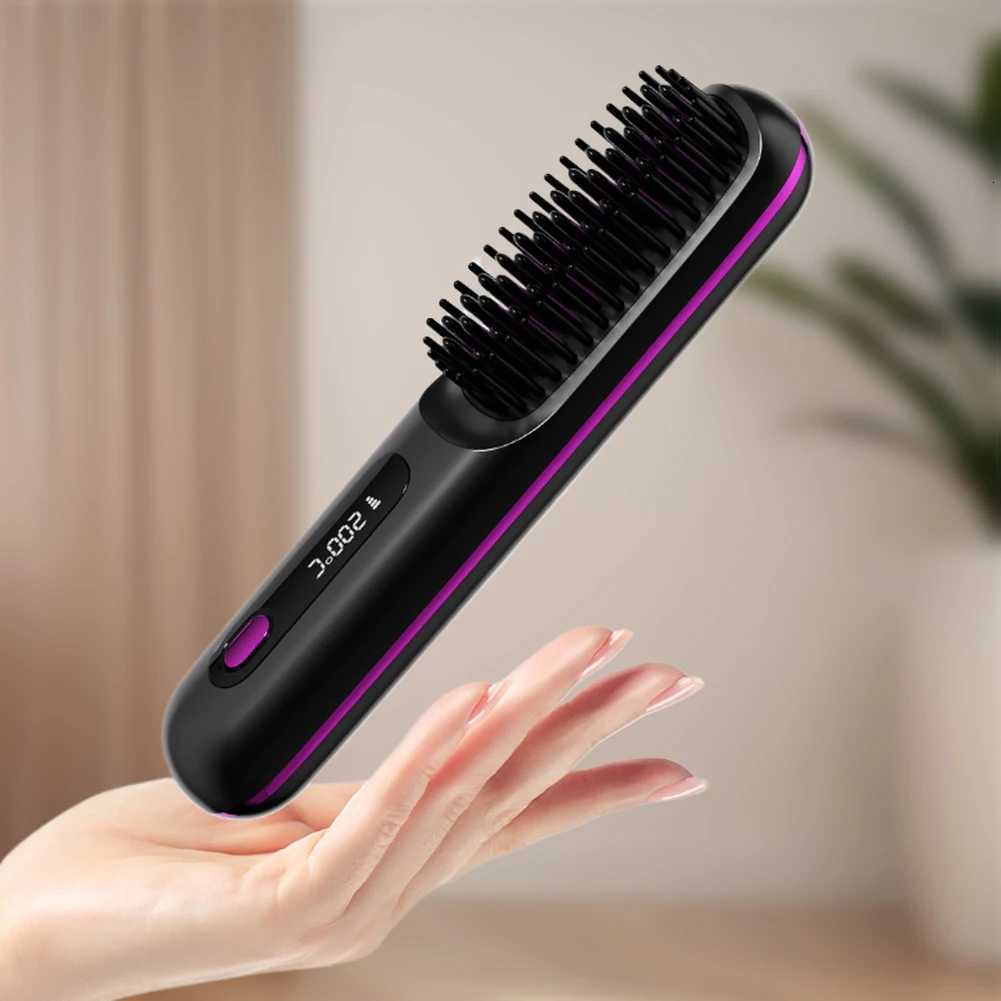 Electric Hair Straightener Brush Ceramic Heating Electric Brush Cordless Anti-Scald Ionic Hot Comb LED Display Hair Straightener W250814