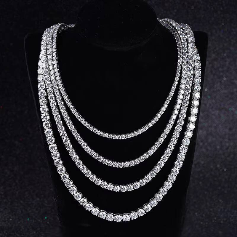 Custom Moissanite Chain 2mm 3mm 4mm 5mm 6mm Round Cut 925 Silver Moissanite Tennis Chain Necklace/ Bracelet