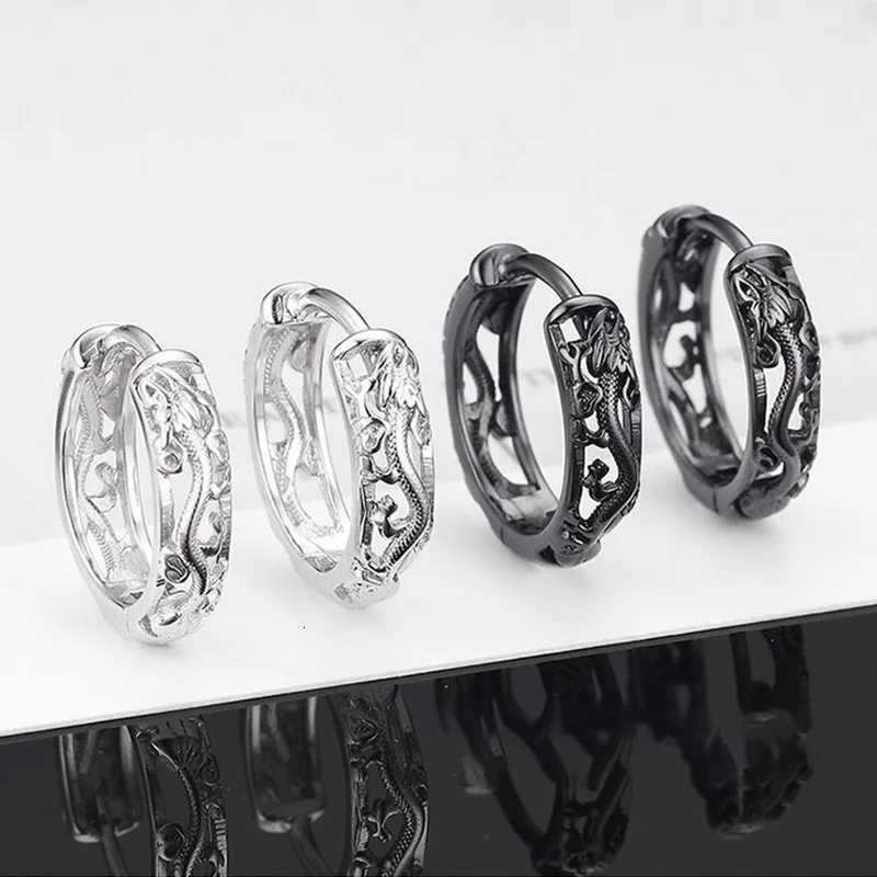 1 Pair Punk Hollow Dragon Carved Ear Buckle Earrings For Men/Women Black Color Hip Hop Street Fashion Popular Cool Ear Jewelry XJ250814