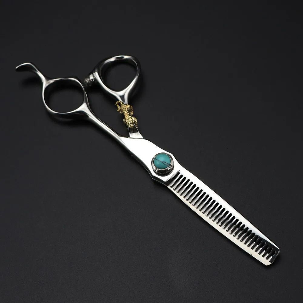 Professional JP440c steel 6 green gem hair scissors cutting barber tools Tiger haircut thinning shears hairdresser scissors 250812