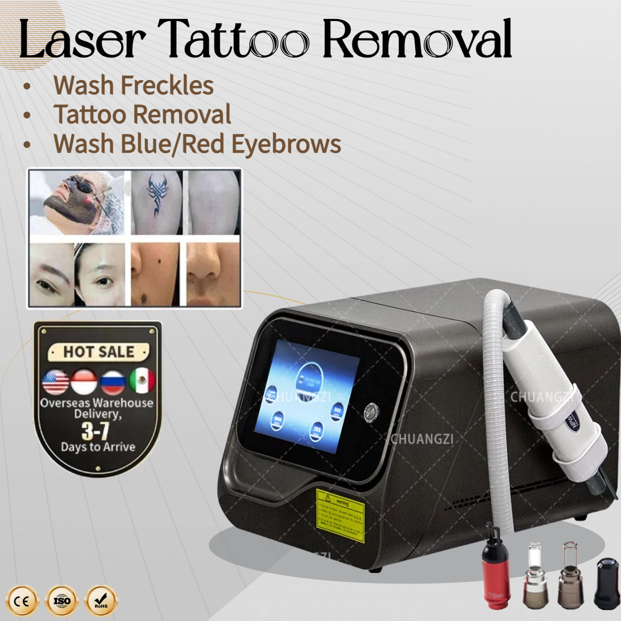 Picosecond Laser QSwitch Tattoo Removal Machine Pico Remove Machine With 755nm 532nm 1064nm 1320nm Most Popular Black Faced Doll