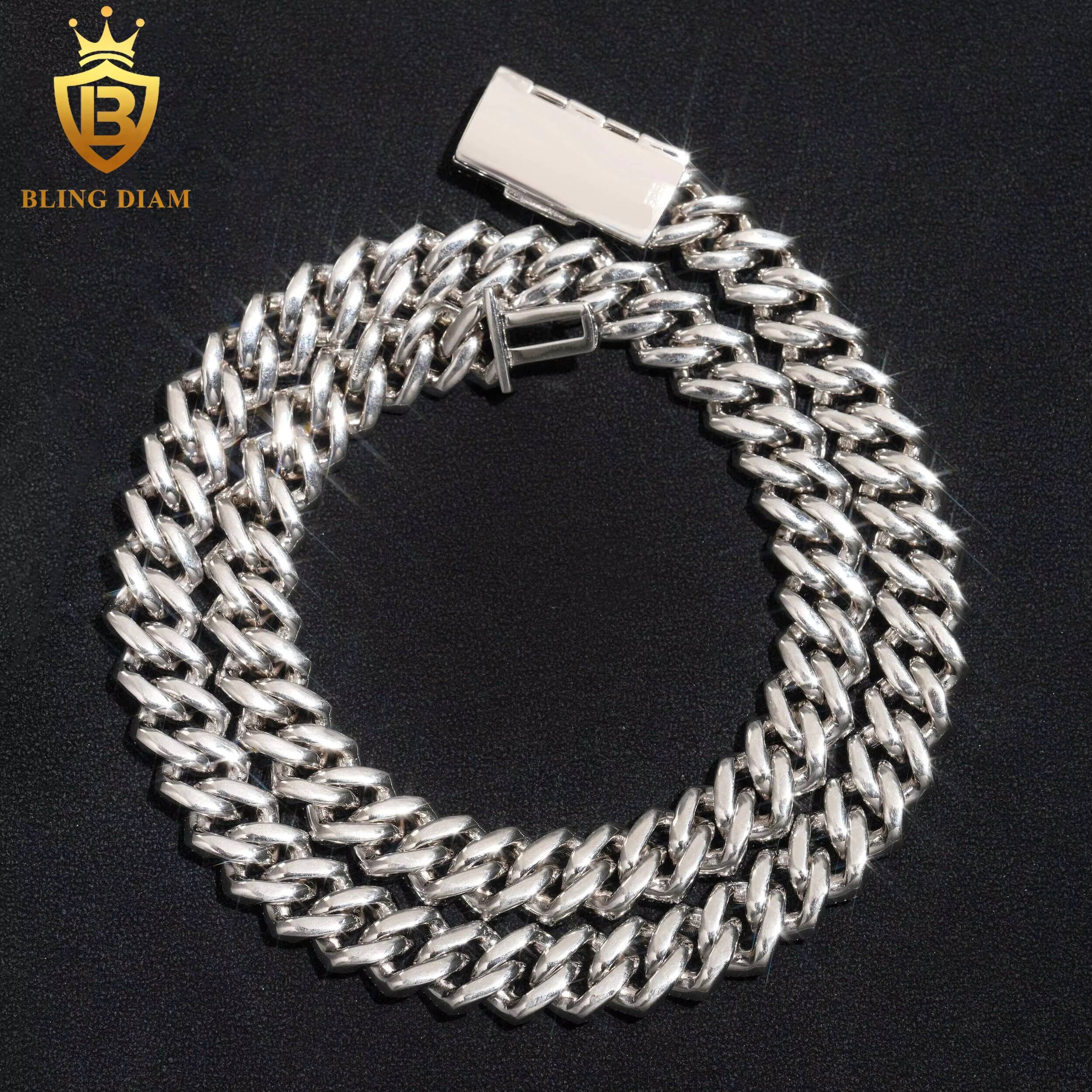 12mm New Fashion Miami Hip Hop Necklace Sterling Sier Moissanite Cuban Link Chain Iced Out Dia