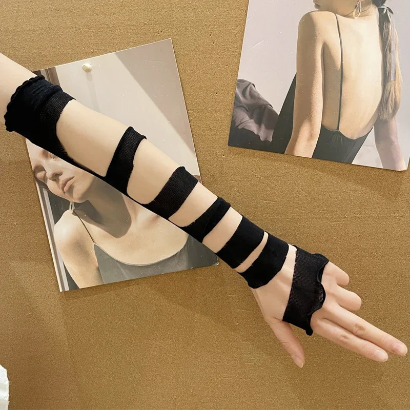 Womens Fingerless Bandage Gloves Retro JK Lolita Anime Concealing Hand Gloves Y2k Gothic Punk Girl Ruffle Half-palm Gloves 250813