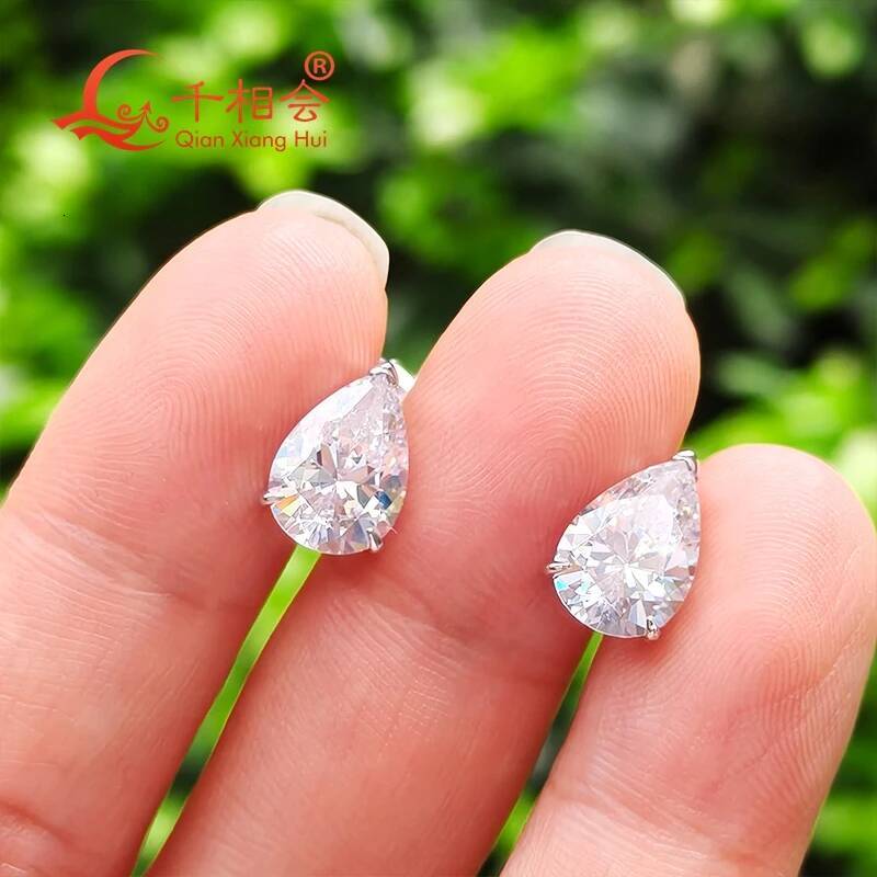 2ct Pear Shape Moissanite Ear Stud 7x10mm 925 Silver White D VVS Womens Wedding Date Gift Earring