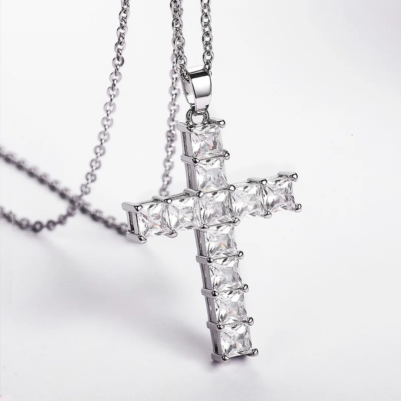 Huitan Female Cross Necklace Inlaid White/Pink Cubic Zirconia Fashionable Versatile Women Necklace for Party Jewelry 250812